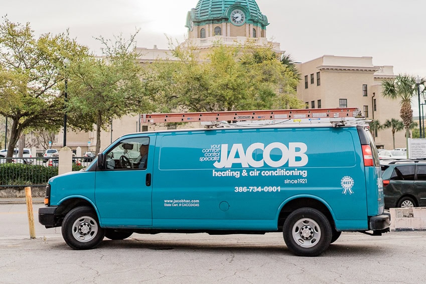 A Jacob Heating & Air Conditioning service van.