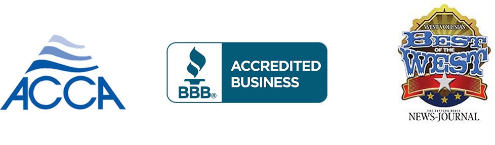 Left: ACCA logo. Center: BBB logo. Right: Best of the West award logo.